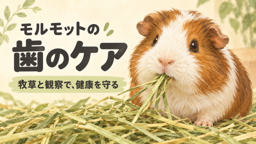 牧草をかむモルモットのイラスト