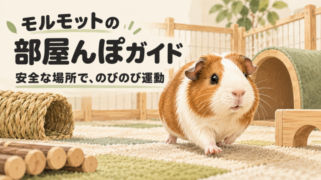 安全なサークルの中でトンネルを探検するモルモットのイラスト