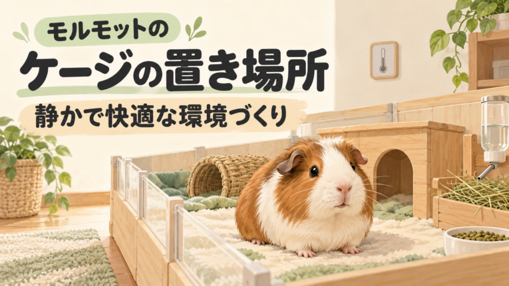 モルモットのケージを静かな室内の低い位置に置いたイラスト