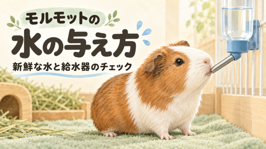 給水ボトルから水を飲むモルモットのイラスト