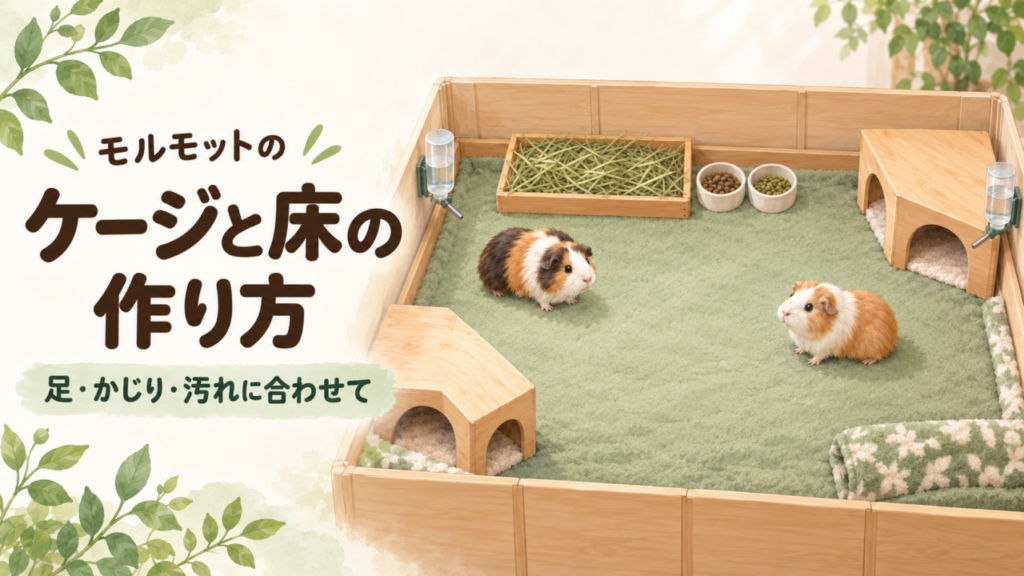 モルモットのケージと床の作り方。足・かじり・汚れに合わせて整える飼育スペースのイラスト
