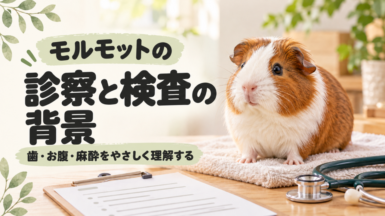モルモットの診察と検査を相談する場面を表したイメージイラスト